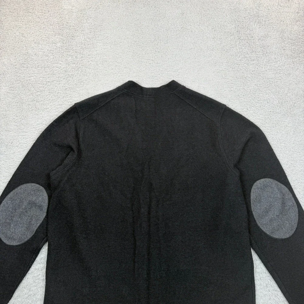 Ibex Merino Wool Cardigan Sweater Mens Large Black Full Button Elbow Patches USA